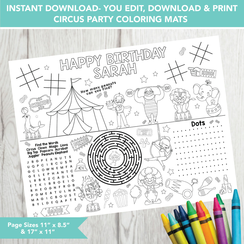 Editable Circus Party Mat| Download