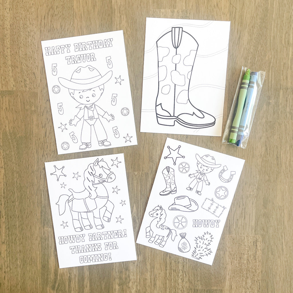 Personalized Cowboy Coloring Party Favor| Cowboy Party