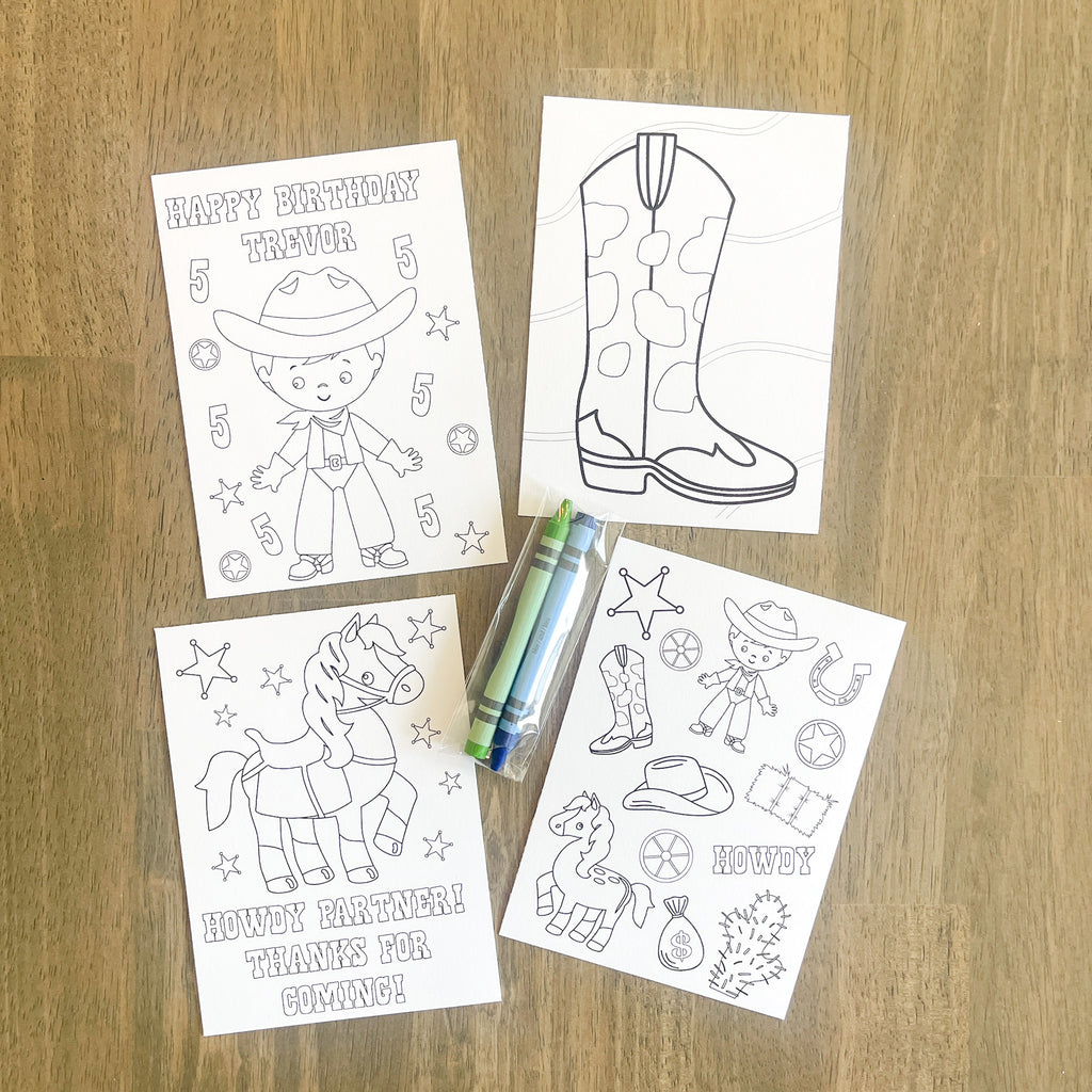 Personalized Cowboy Coloring Party Favor| Cowboy Party