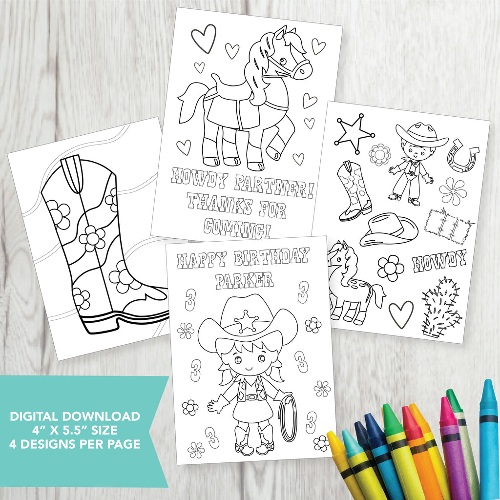 Editable Cowgirl Coloring Party Favors