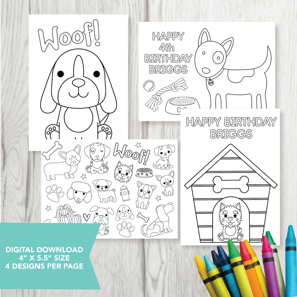 Editable Puppy Coloring Party Favors