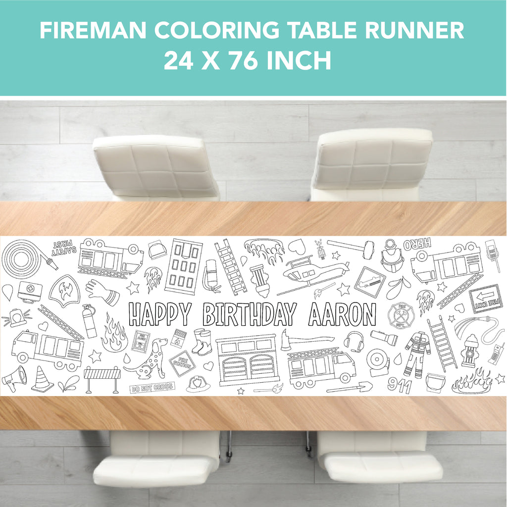 Fireman Coloring Table Runner| Fire Truck