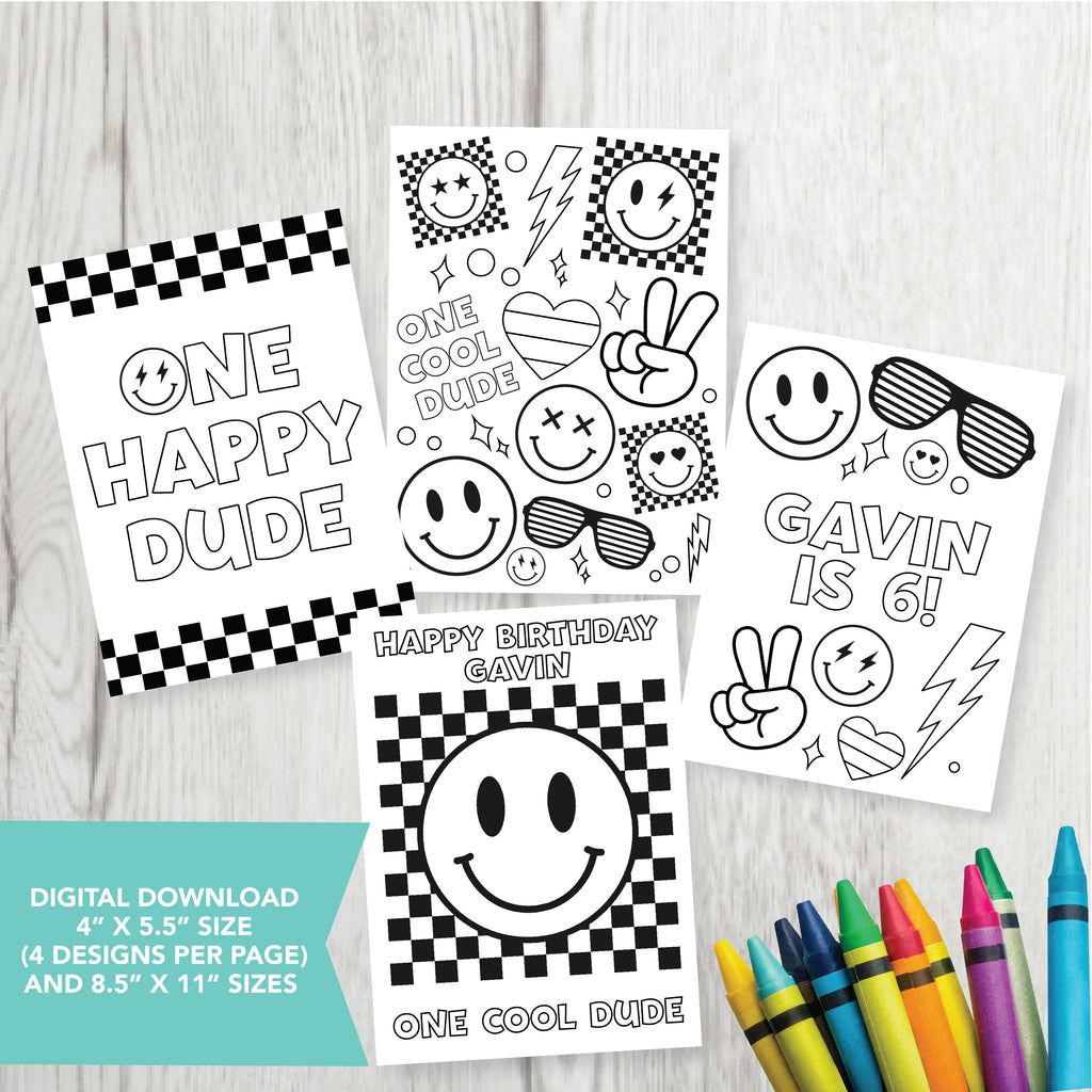 Editable Happy Dude Coloring Party Favors