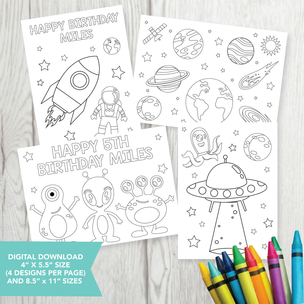 Editable Space Coloring Party Favors| Download