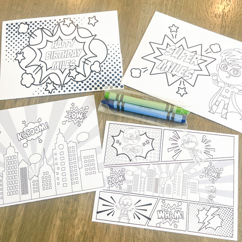 Personalized Superhero Coloring Party Favor| Superhero Party