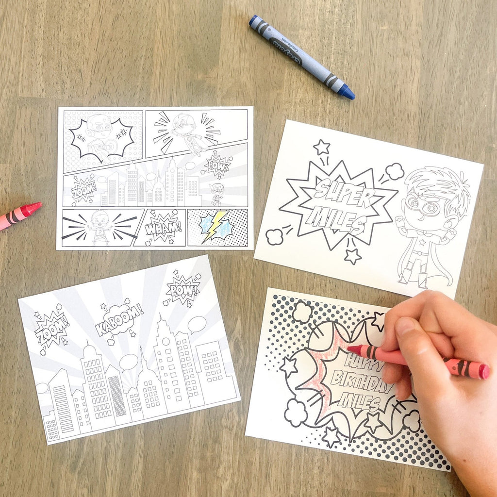 Personalized Superhero Coloring Party Favor| Superhero Party