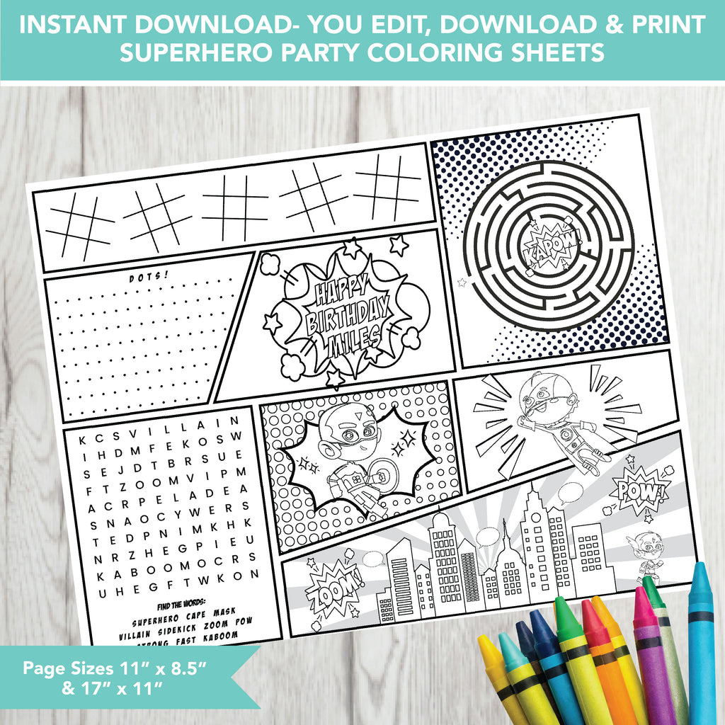 Editable Superhero Party Mat| Download