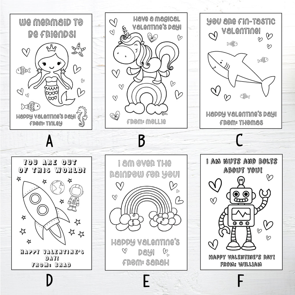 Personalized Valentine's Coloring Cards| Valentine's Day