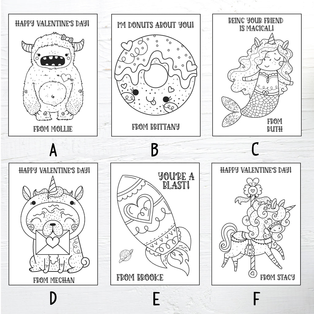 Personalized Valentine's Coloring Cards 2| Valentine's Day