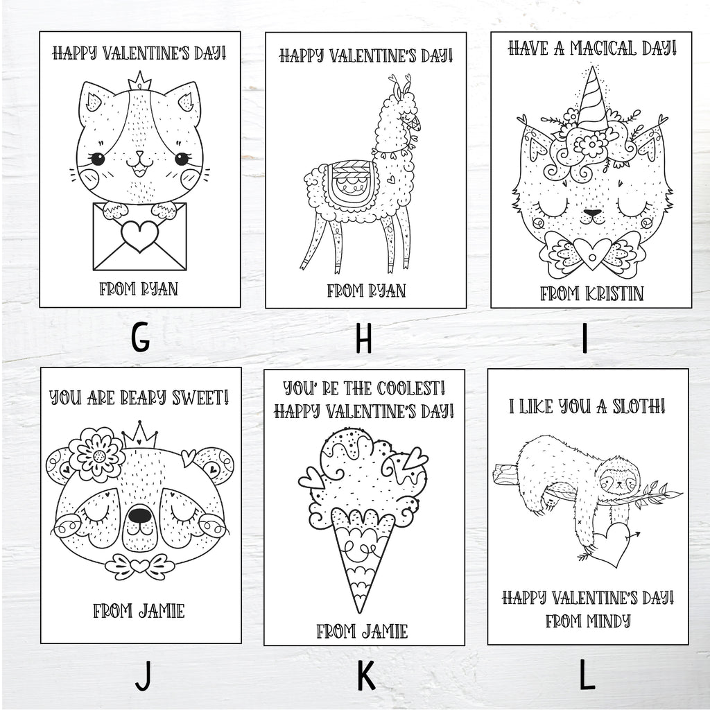 Personalized Valentine's Coloring Cards 2| Valentine's Day