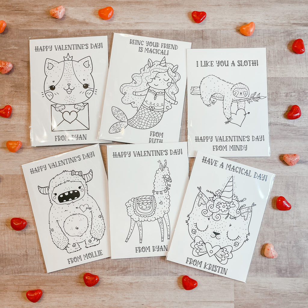 Personalized Valentine's Coloring Cards 2| Valentine's Day