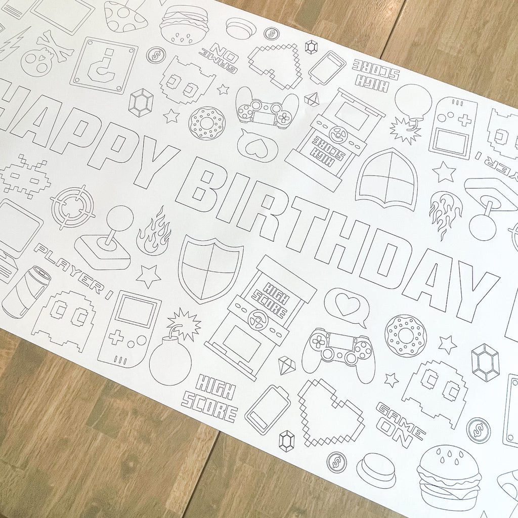 Video Game Party Coloring Table Runner| Game Party