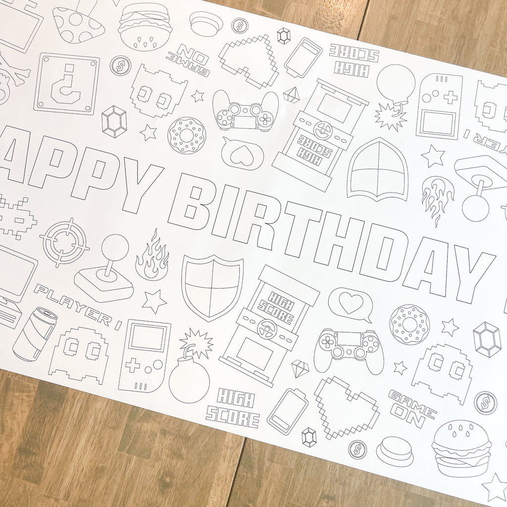Video Game Party Coloring Table Runner| Game Party
