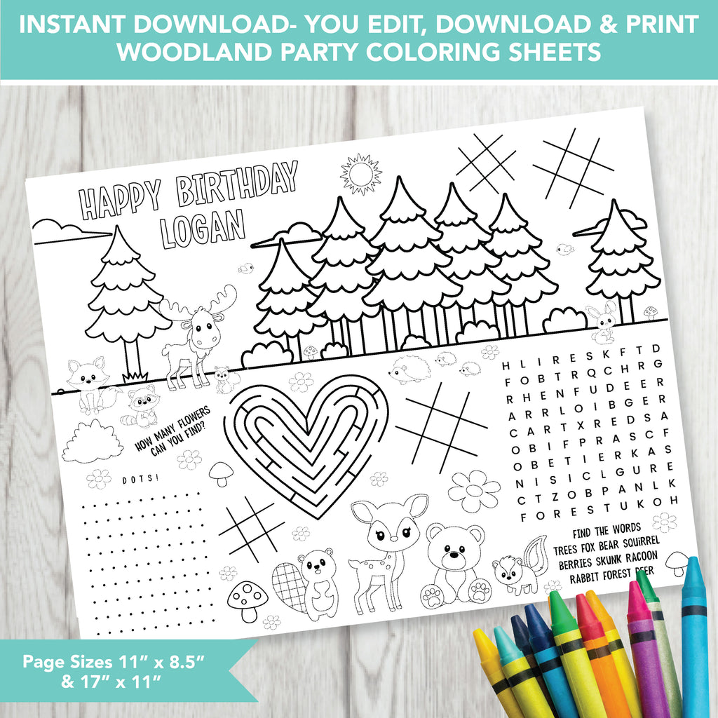 Editable Woodland Party Sheet| Download