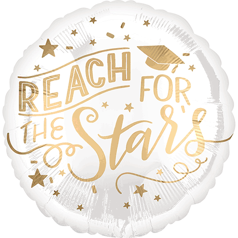 18" Reach For The Stars White & Gold| Graduation Balloon