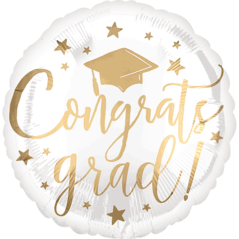 18" Congrats Grad White & Gold| Graduation Balloon