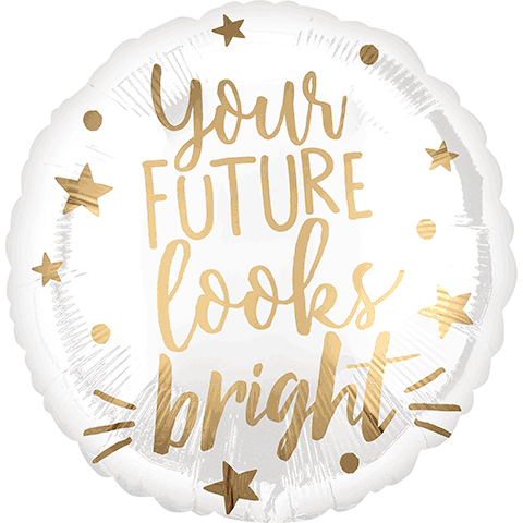 18" Your Future Looks Bright White & Gold Balloon| Graduation Balloon