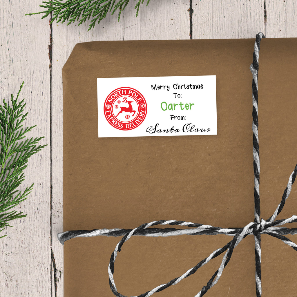 North Pole Express Delivery From Santa Claus - Personalized Christmas Gift Stickers
