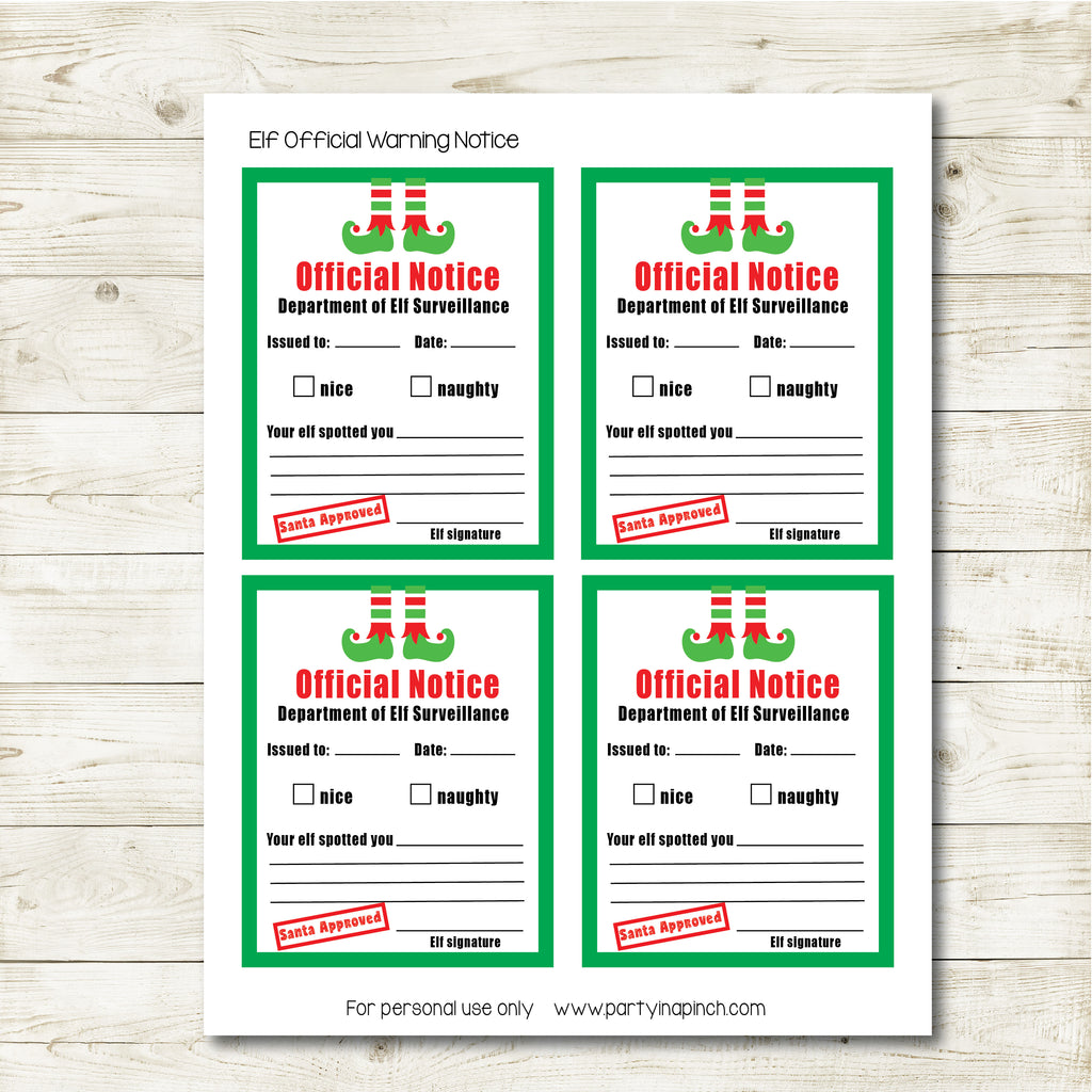 Christmas Elf Official Notice Card, Elf Printable, Instant Download