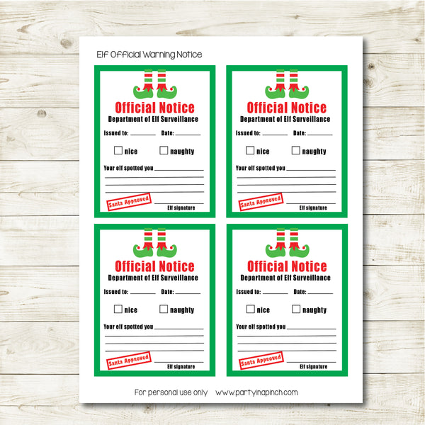 Christmas Elf Official Notice Card, Elf Printable, Instant Download ...