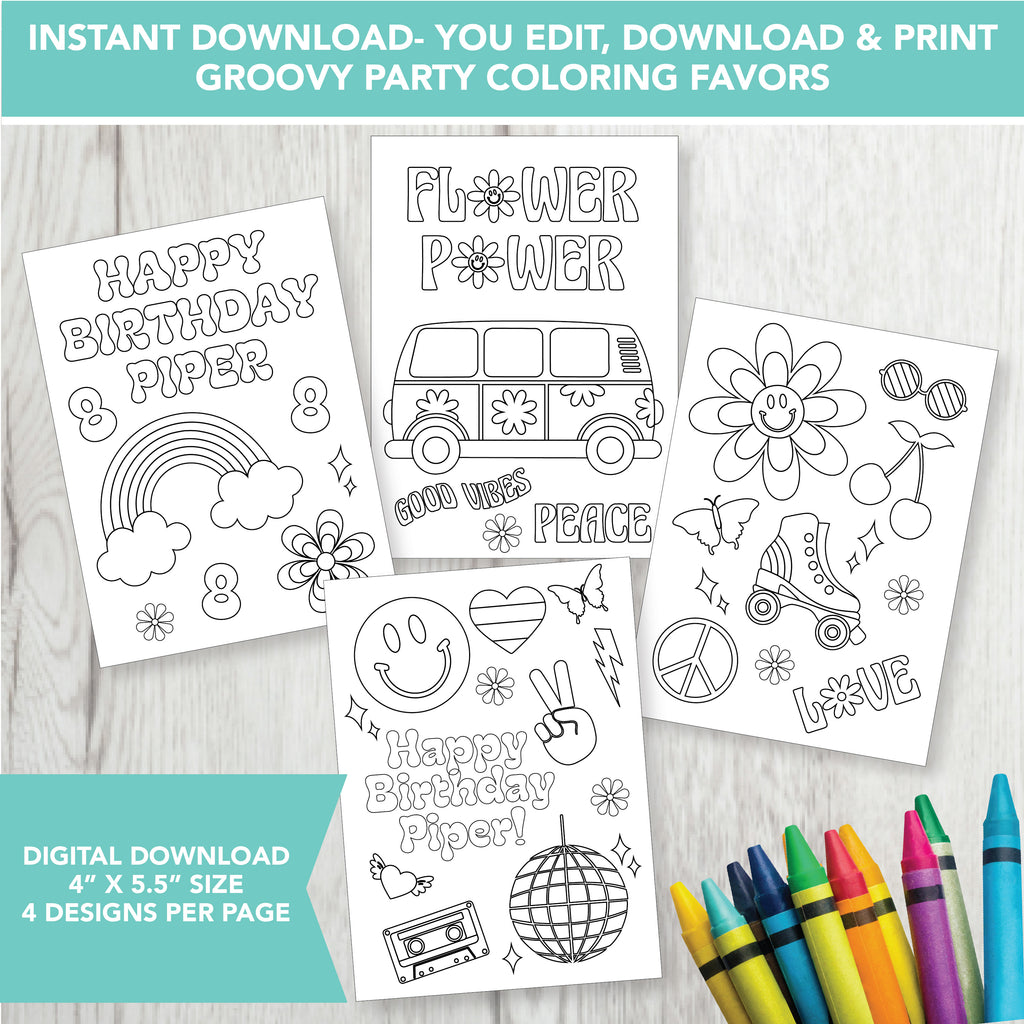 Editable Groovy Coloring Party Favors