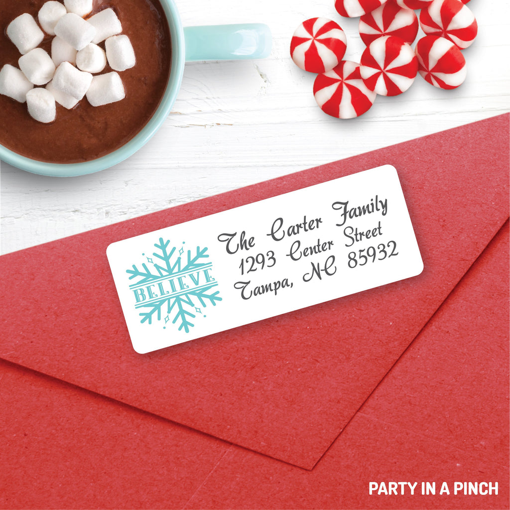 Christmas Believe Snowflake Address Labels| Personalized