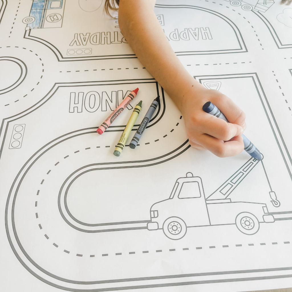 Cars and Trucks Coloring Table Runner,