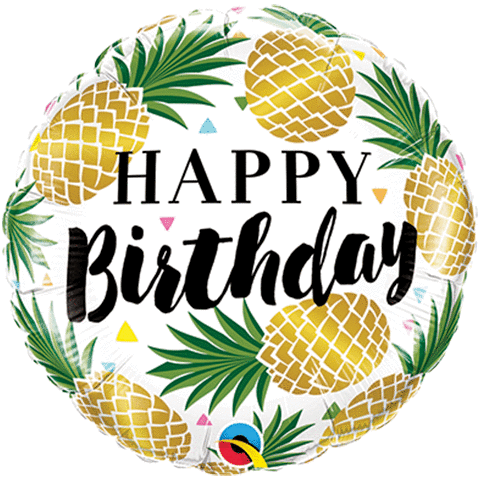 18" Happy Birthday Golden Pineapples