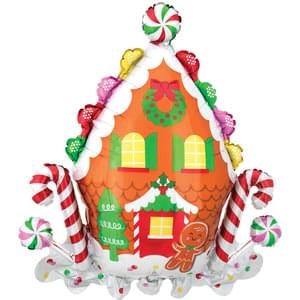 Snowy Gingerbread House Christmas Mylar Balloon 30 Inch