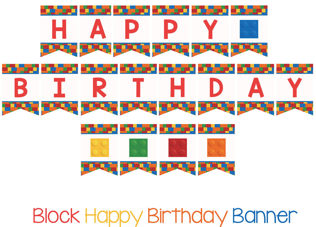 Building Block Happy Birthday Banner |Editable