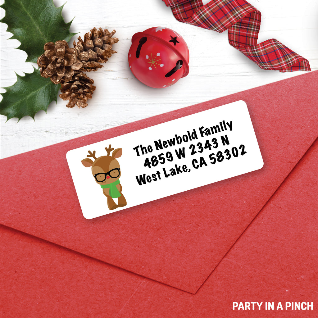 Christmas Reindeer Glasses Address Labels| Personalized