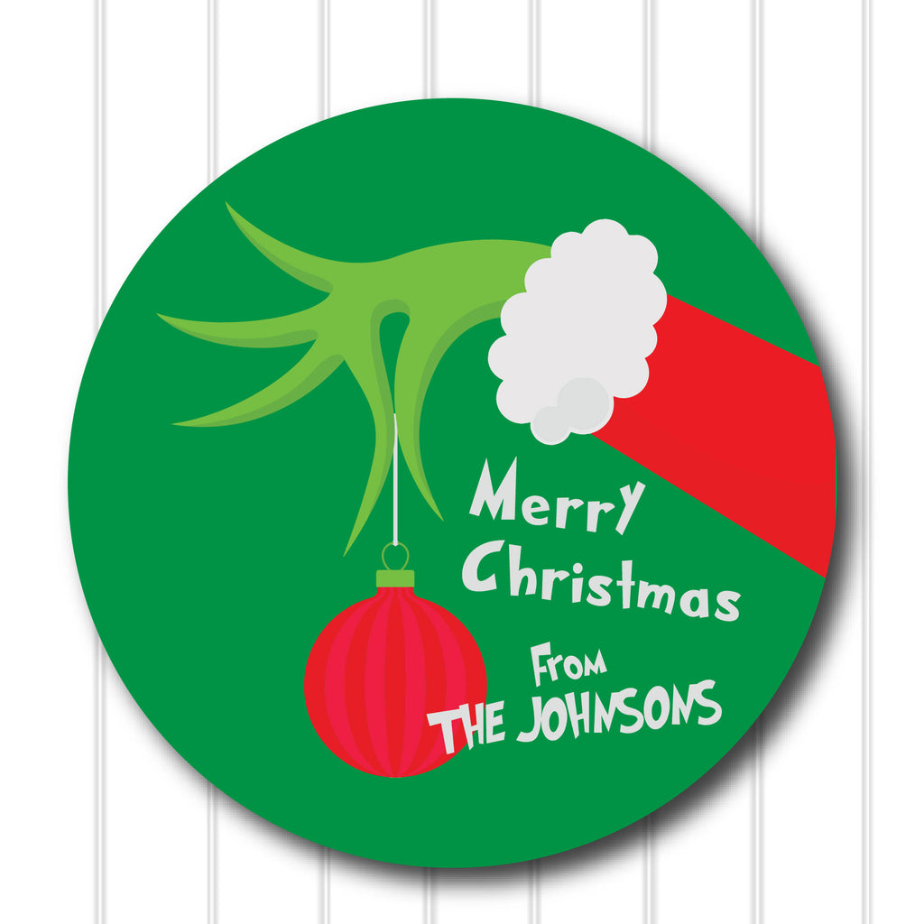 Christmas Grinch Favor Sticker Set 2.5"| Personalized