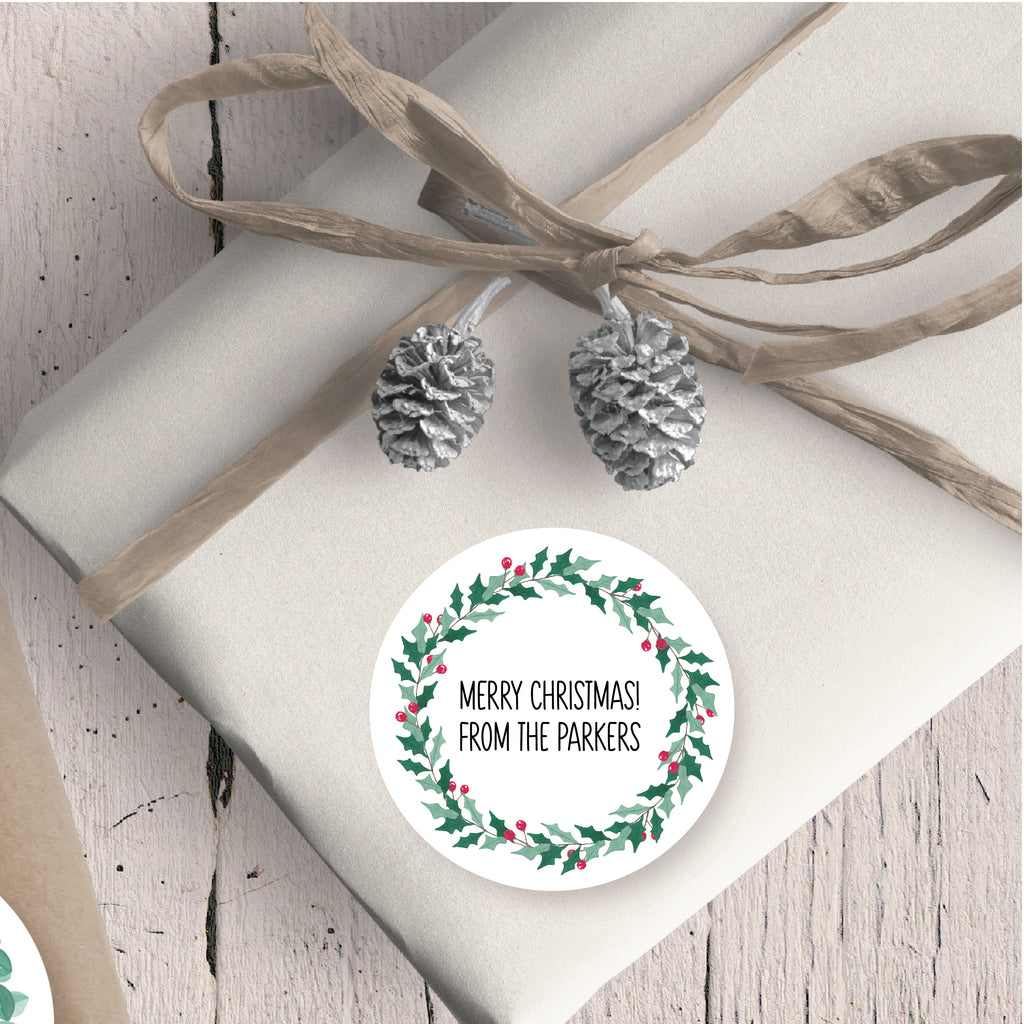 Christmas Wreath Favor Sticker Set 2.5"| Personalized