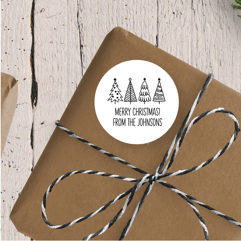 Christmas  Black and White Trees Favor Sticker Set 2.5"| Personalized
