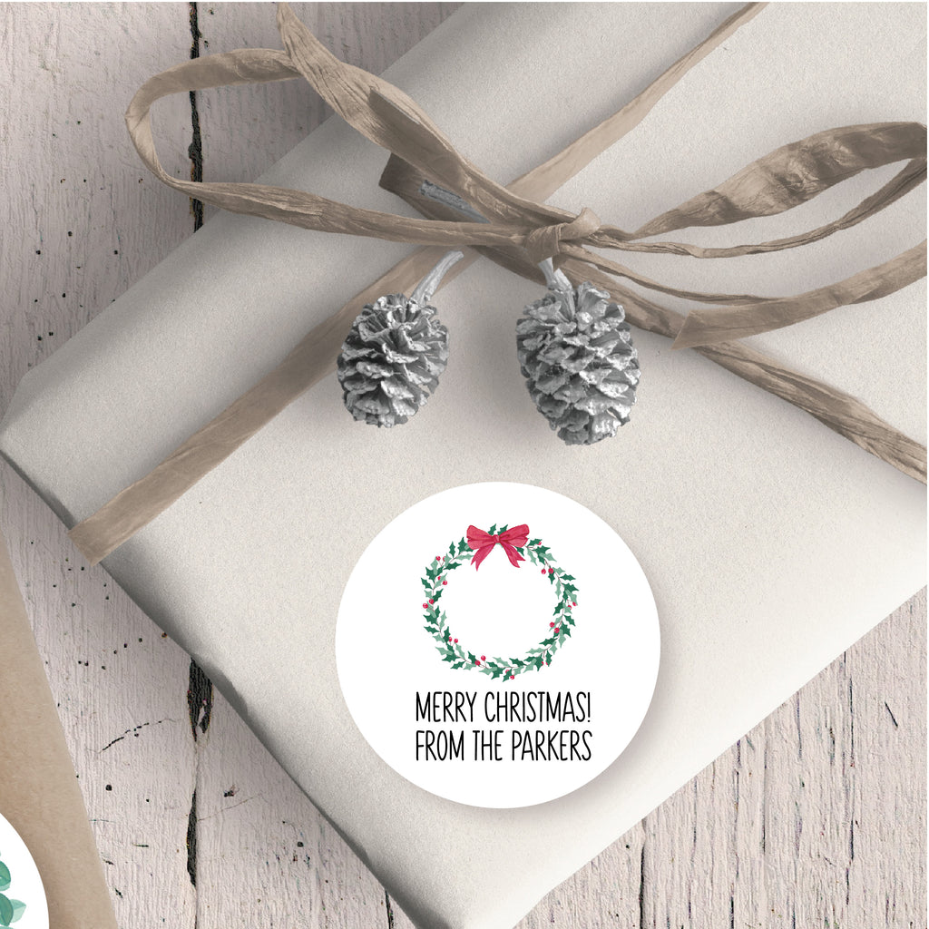 Christmas Wreath 2 Favor Sticker Set 2.5"| Personalized