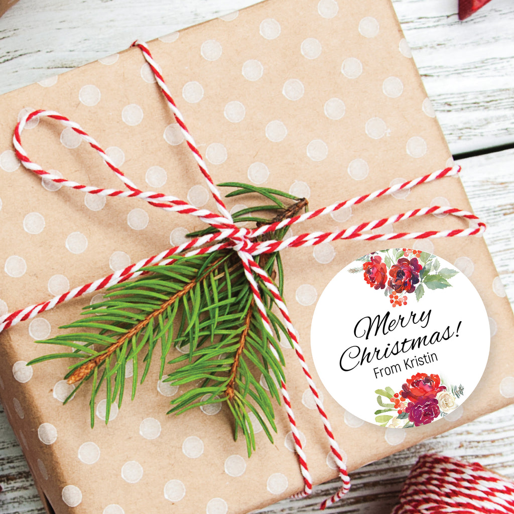 Christmas Red Roses Favor Sticker Set 2.5"| Personalized