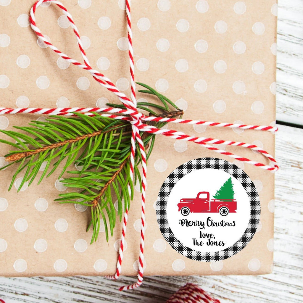 Christmas Vintage Truck Favor Sticker Set 2.5"| Personalized