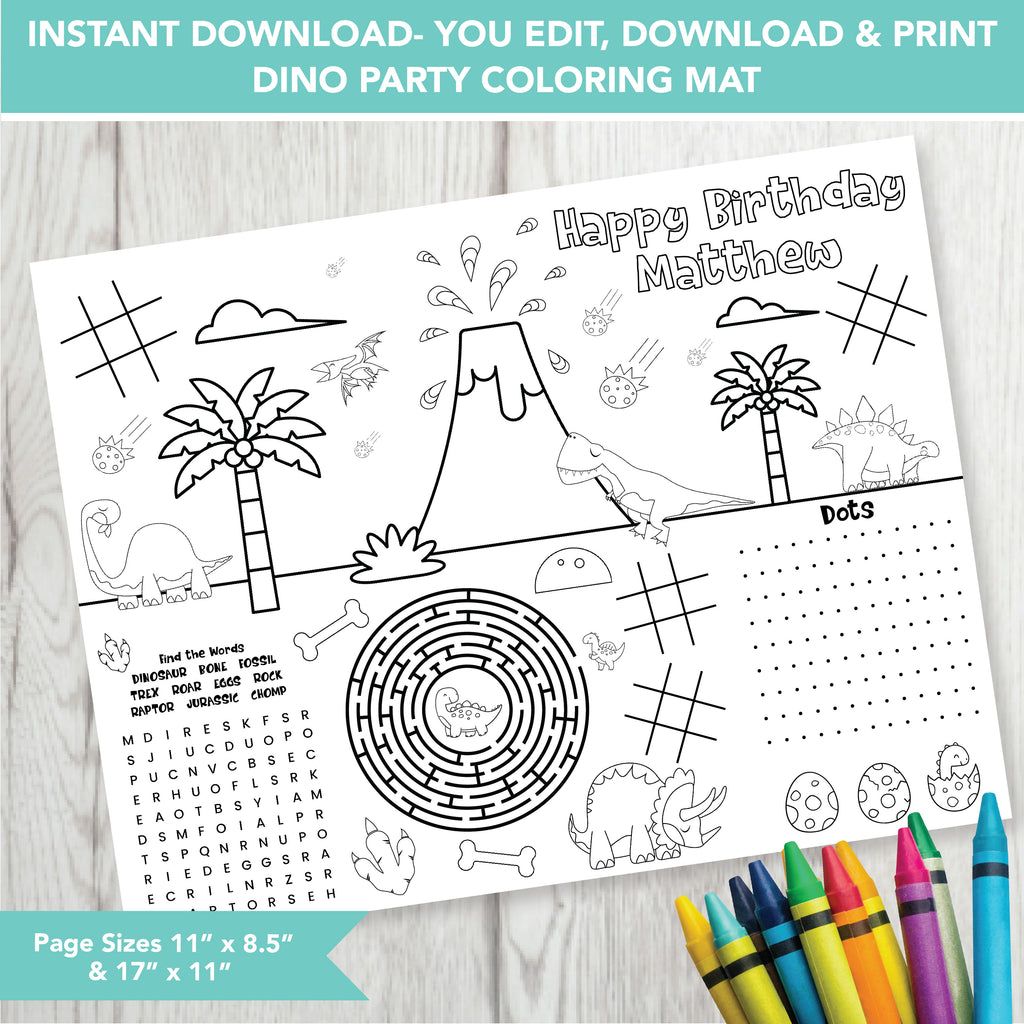 Editable Dino Party Placemat| Download