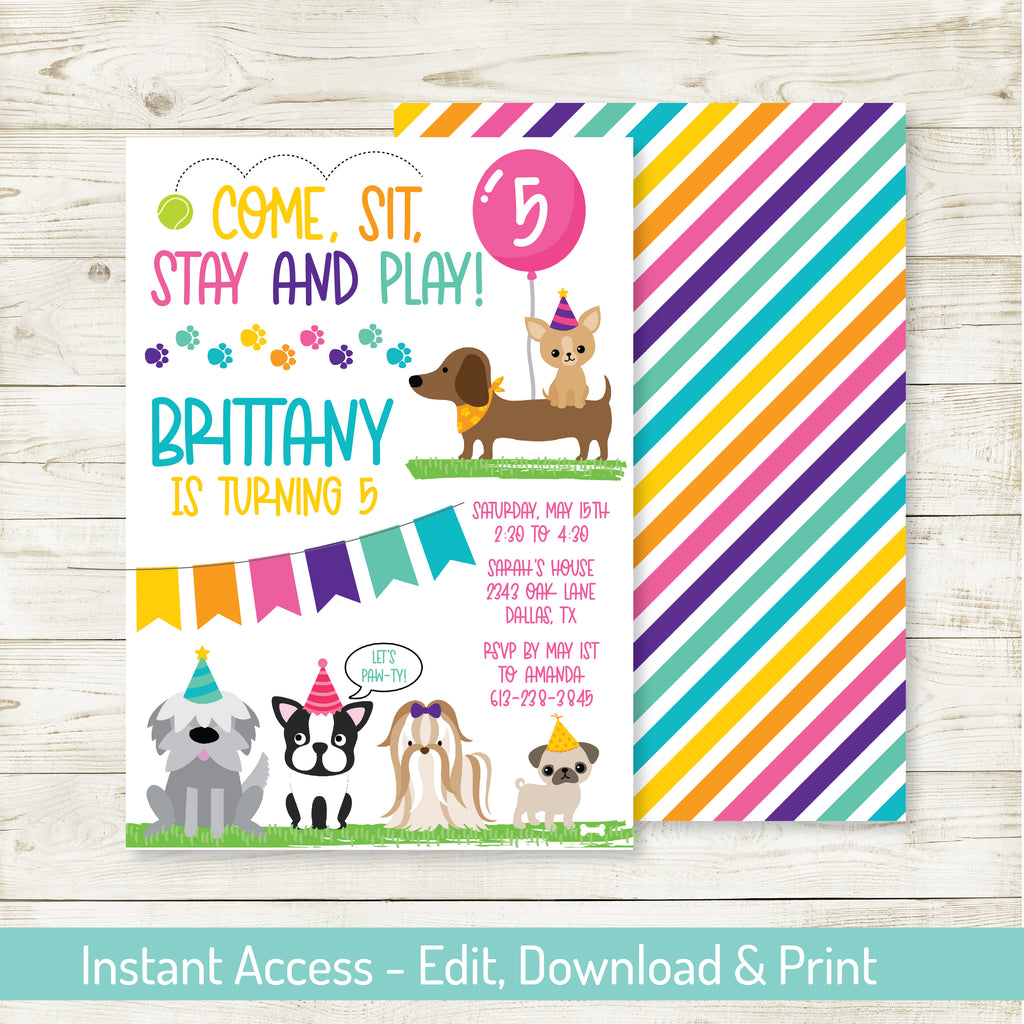 Puppy Party Invitation| Puppy Party| Editable