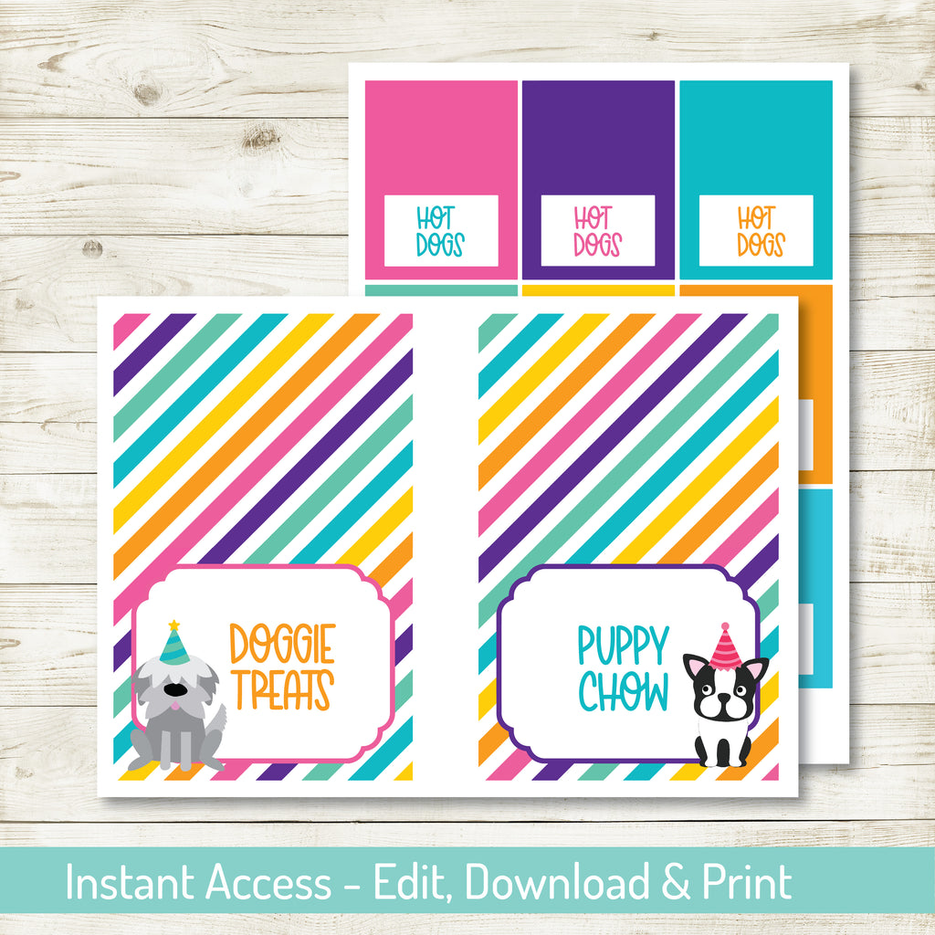 Puppy Party Food Cards| Puppy Party| Editable