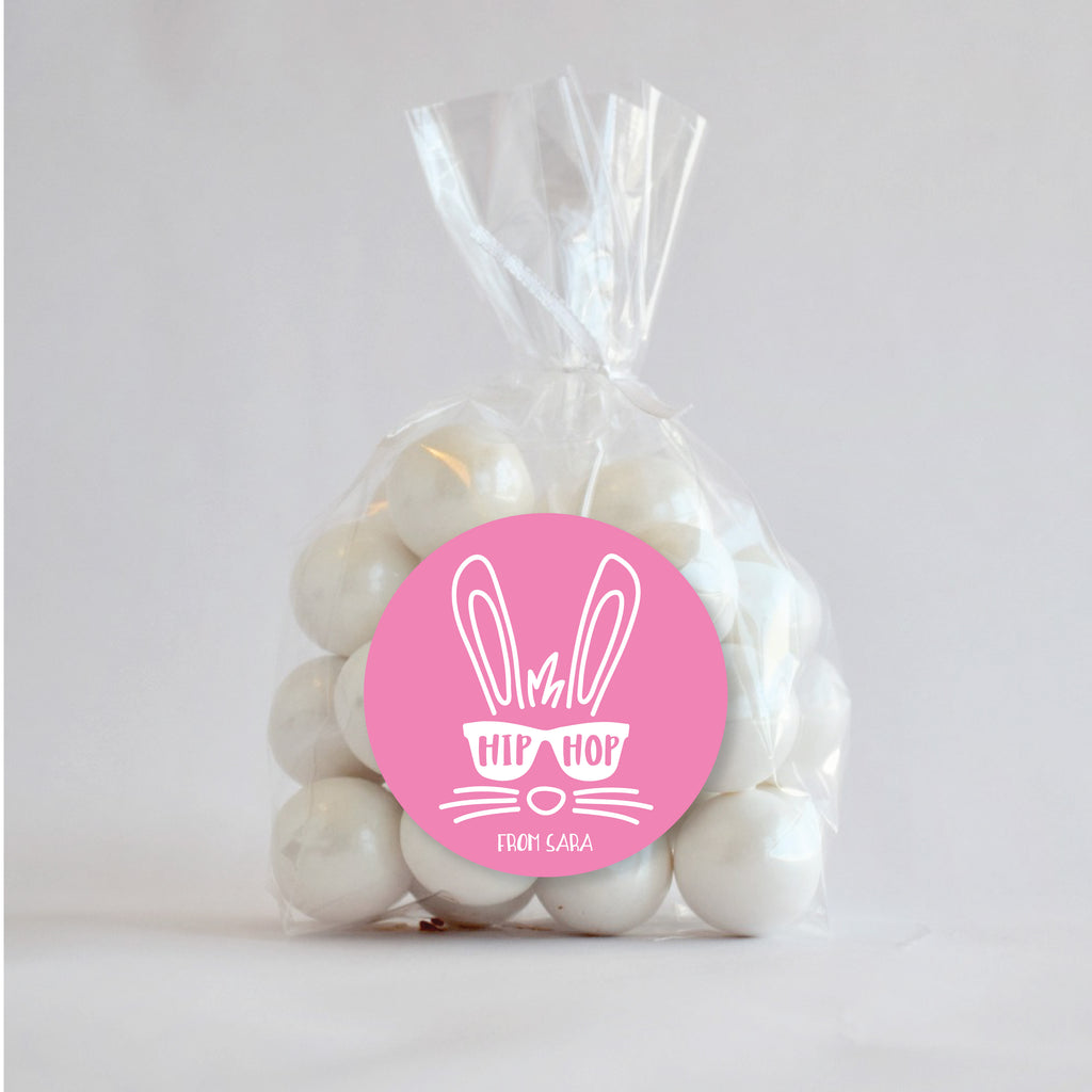 Easter Bunny Hip Hop Pink Favor Sticker Set 2.5"| Personalized