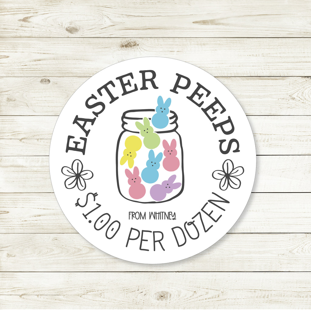 Easter Jar Of Peeps Favor Sticker Set 2.5"| Personalized