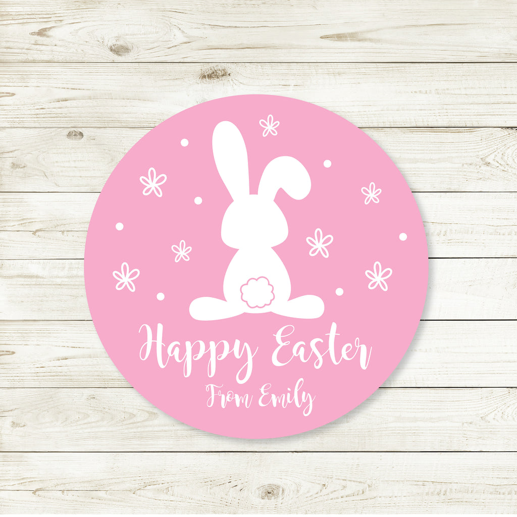 Easter Pink White Bunny Favor Sticker Set 2.5"| Personalized