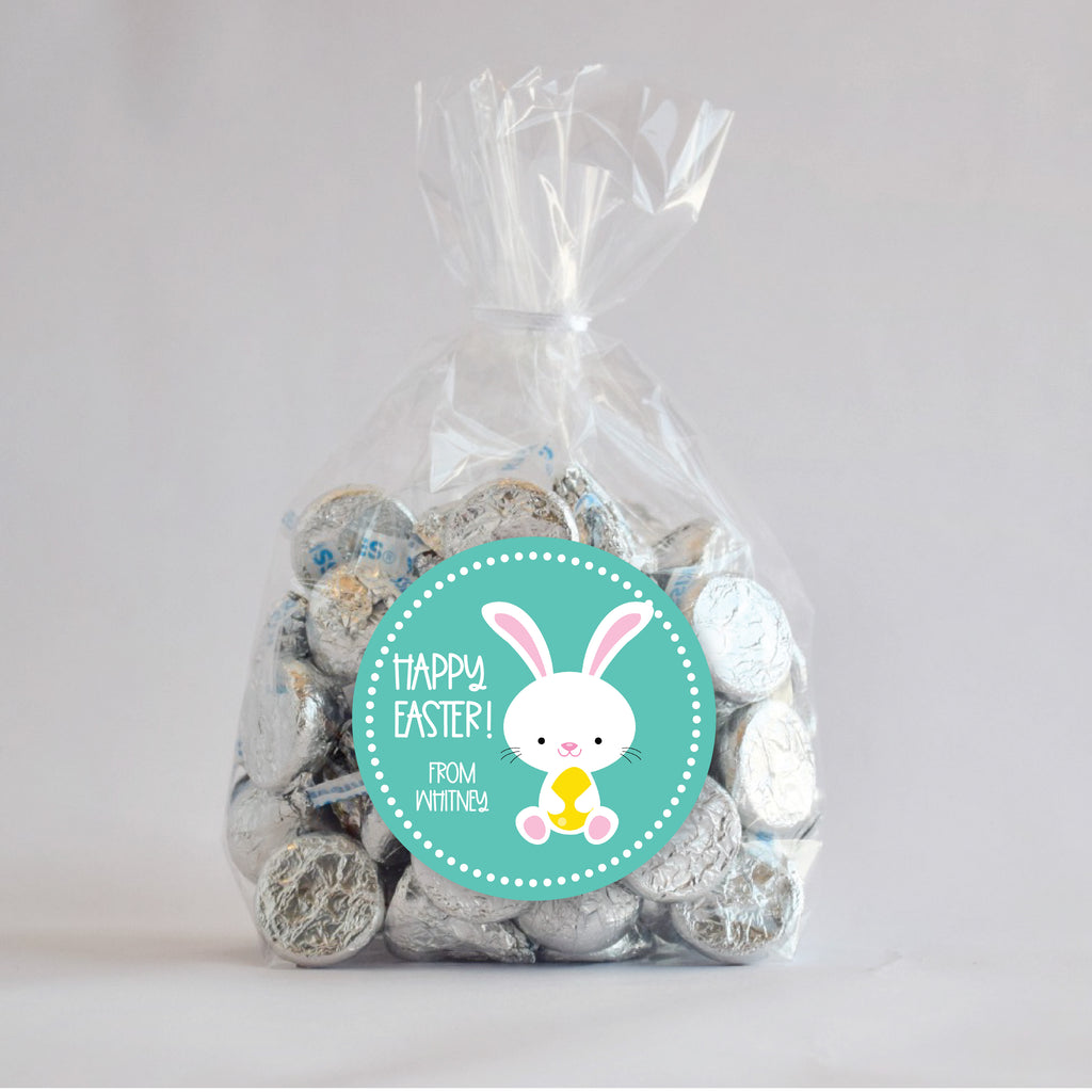 Easter White Bunny Favor Sticker Set 2.5"| Personalized