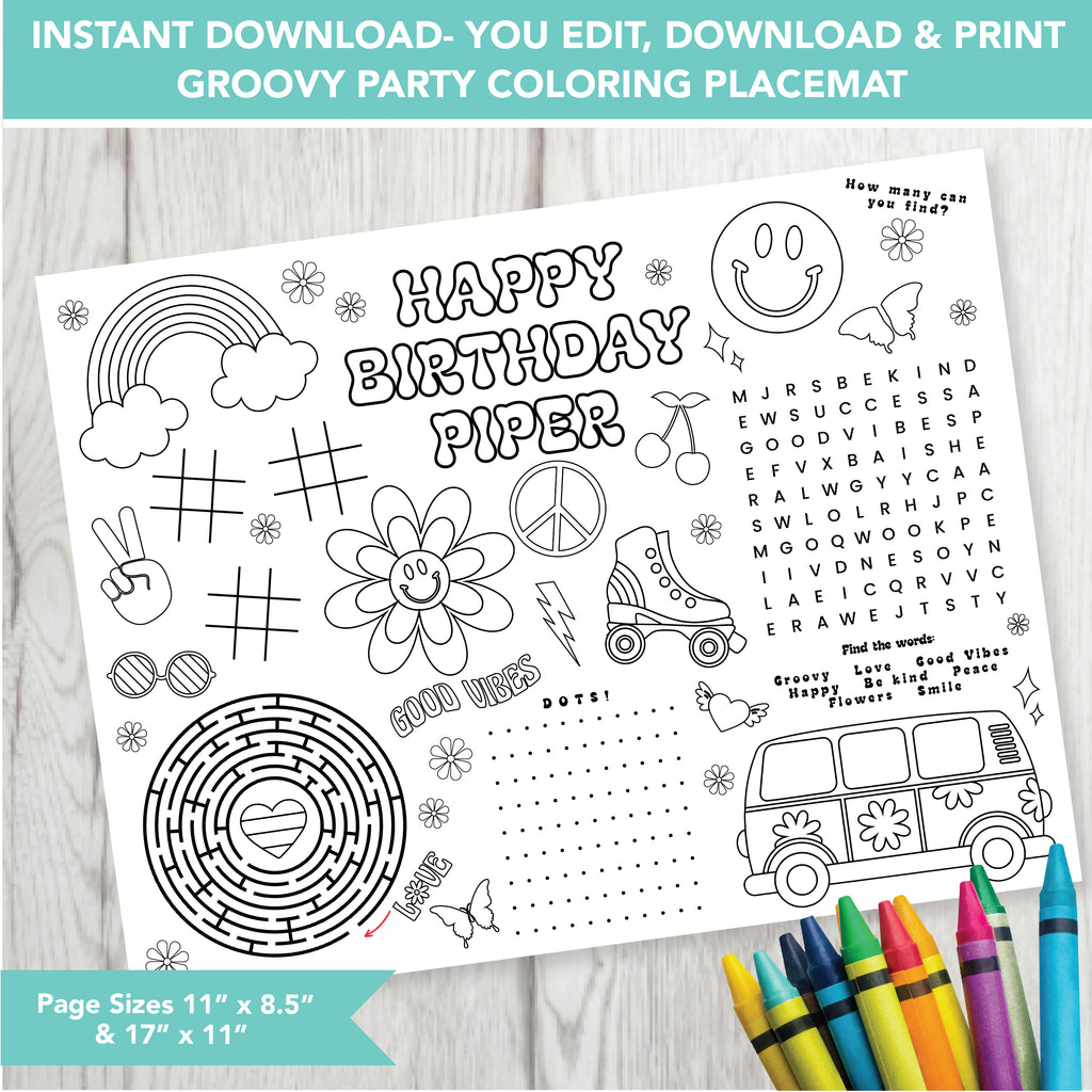 Editable Groovy Party Placemat| Download