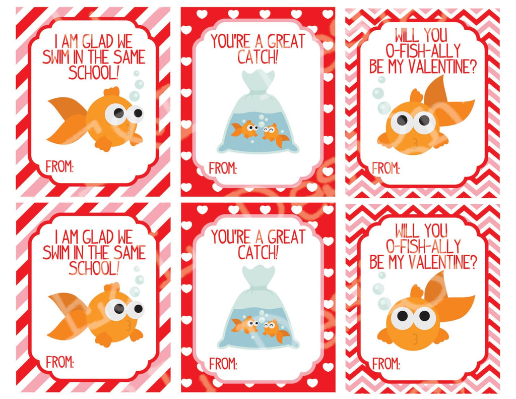 Goldfish Love Valentine's Day Cards, Valentine's Day Cards, Printable,Instant Download, Digital