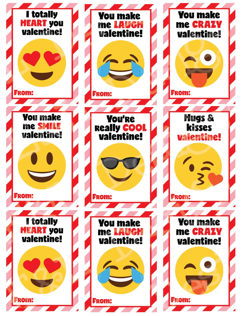 Emoji Valentine's Day Cards (set of 9) , Valentine's Day Cards, Printable,Instant Download, Digital