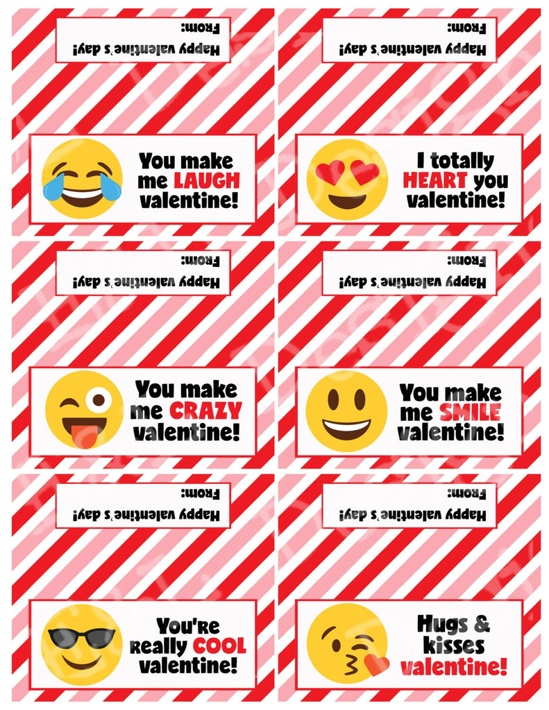 Valentine Emoji Treat Bag Toppers, Valentine's Day, Printable, Instant Download, Digital