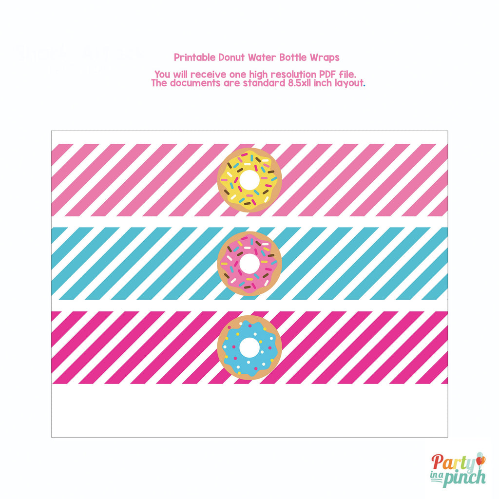 Donut Party Water Bottle Labels , Birthday Donut Party , Donut Party, Personalized, Printable, Digital, Donut Party Supplies