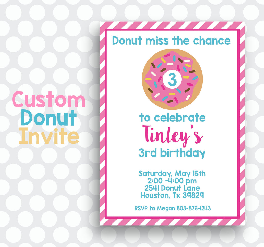Donut Party Invitation, Custom Donut 5x7 Invite, Donut Party, Personalized, Printable,Digital, Donut Party Supplies